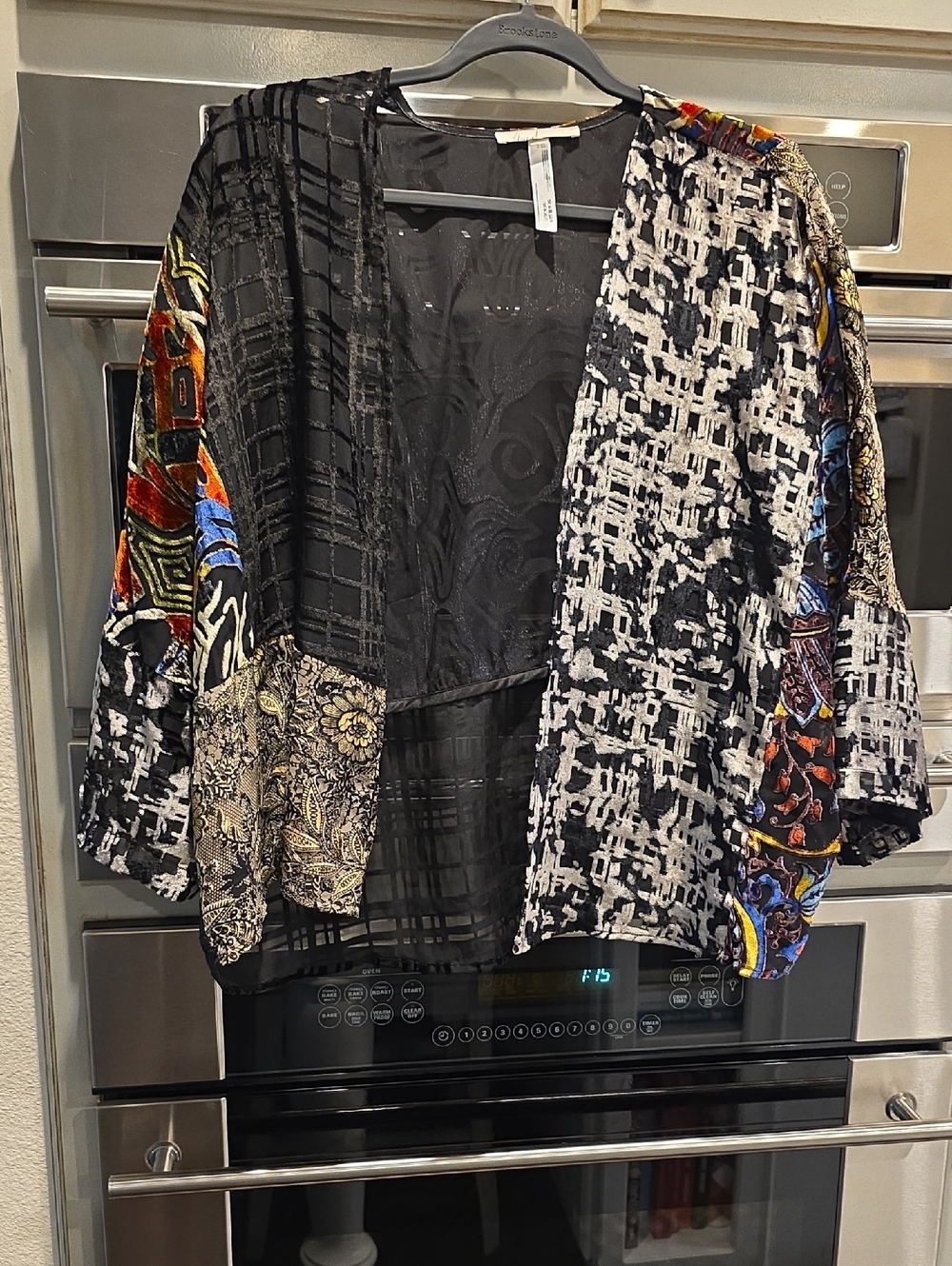 Anthropologie Floreat Patchwork Open-Front Velvet Jacket - Black Multi